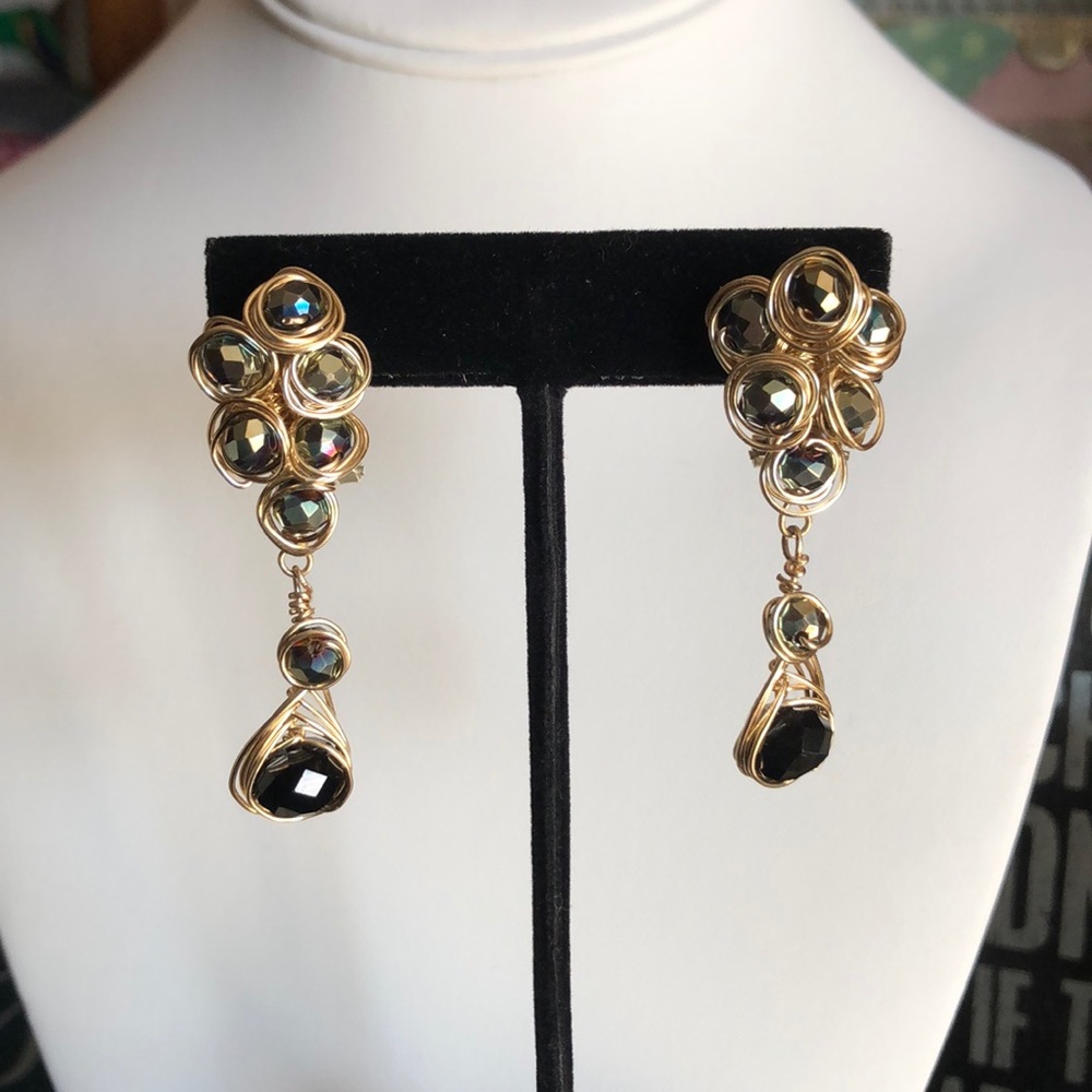 Vintage Wire Beaded Dangle Earrings